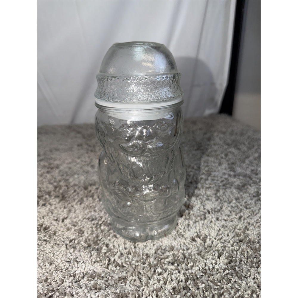Libbey Clear Glass Santa Claus Apothecary Candy Jar Canister Christmas 8" Tall